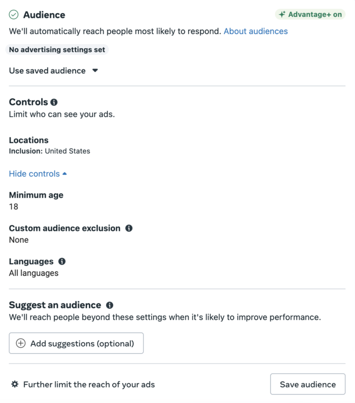 Advantage+ Campaign Setup Targeting